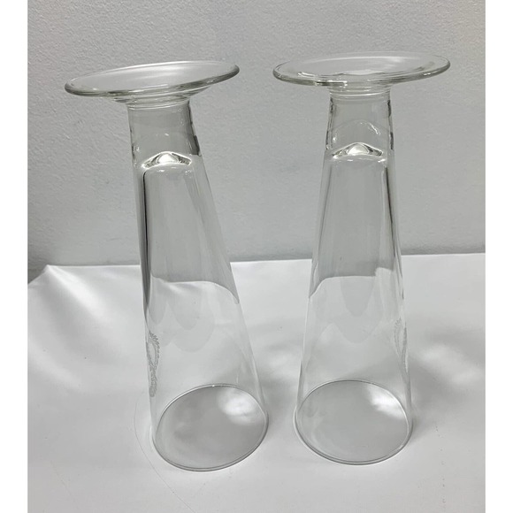 Two Tall Champagne Flutes Monogram Y Wedding Glasses Barware 9" - Picture 4 of 8